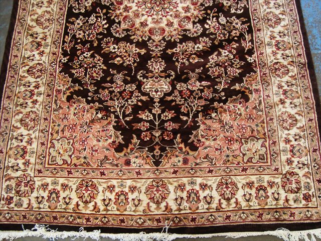 BROWN DELIGHT FIN HAND KNOTTED RUG CARPET SILK WOOL 8X5  