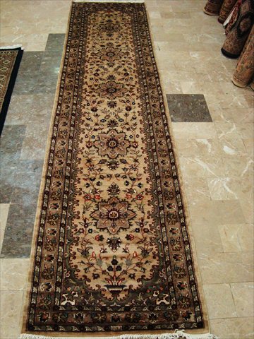 BEIGE FLOWRAL LOV RUG MAHAL RUNNER HANDKNOTTED 10.6X2.6  