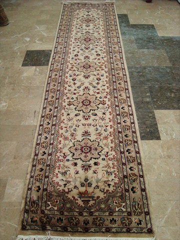 BEIGE FLOWRAL LOV RUG MAHAL RUNNER HANDKNOTTED 10.6X2.6  