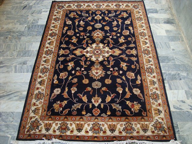 MIDNIGHT BLUE HOT HAND KNOTTED RUG WOOL SILK CARPET 6X4  