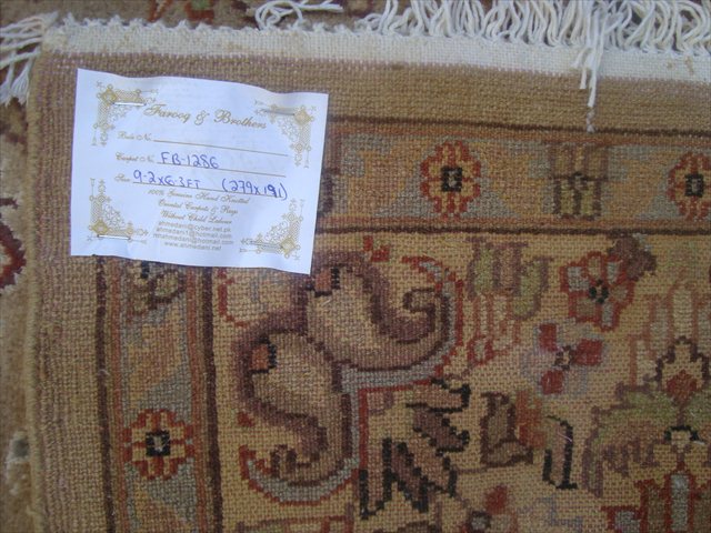 BEIGE TAN FLOWRAL HAND KNOTTED RUG CARPET SILK WOOL 9x6  