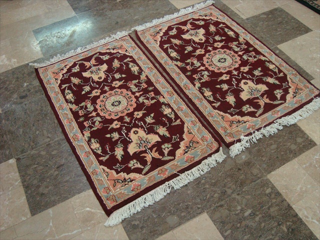 RED FLOWER PAIR HAND KNOTTED RUG WOOL SILK CARPET 3X2  