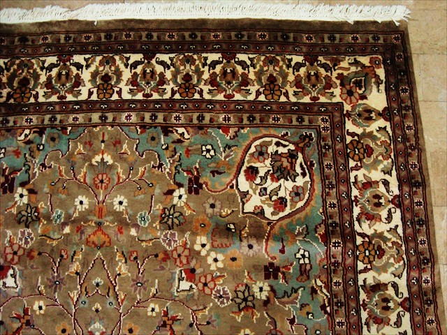 BROWN BEIGE KASHA HAND KNOTTED RUG WOOL SILK CARPET 9X6  