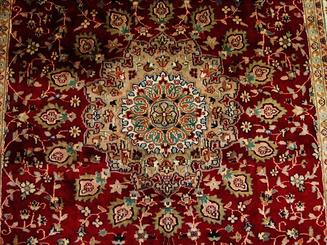 RUBY RED KASHAN HAND KNOTTED RUG WOOL SILK CARPET 9X6  